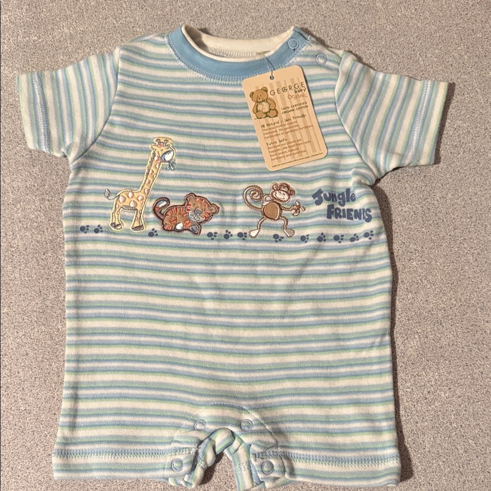 George Blue and White Jungle Friends Baby Romper Size 3/6 Months